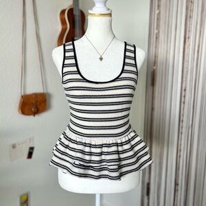 Divided Knit Striped Peplum Top